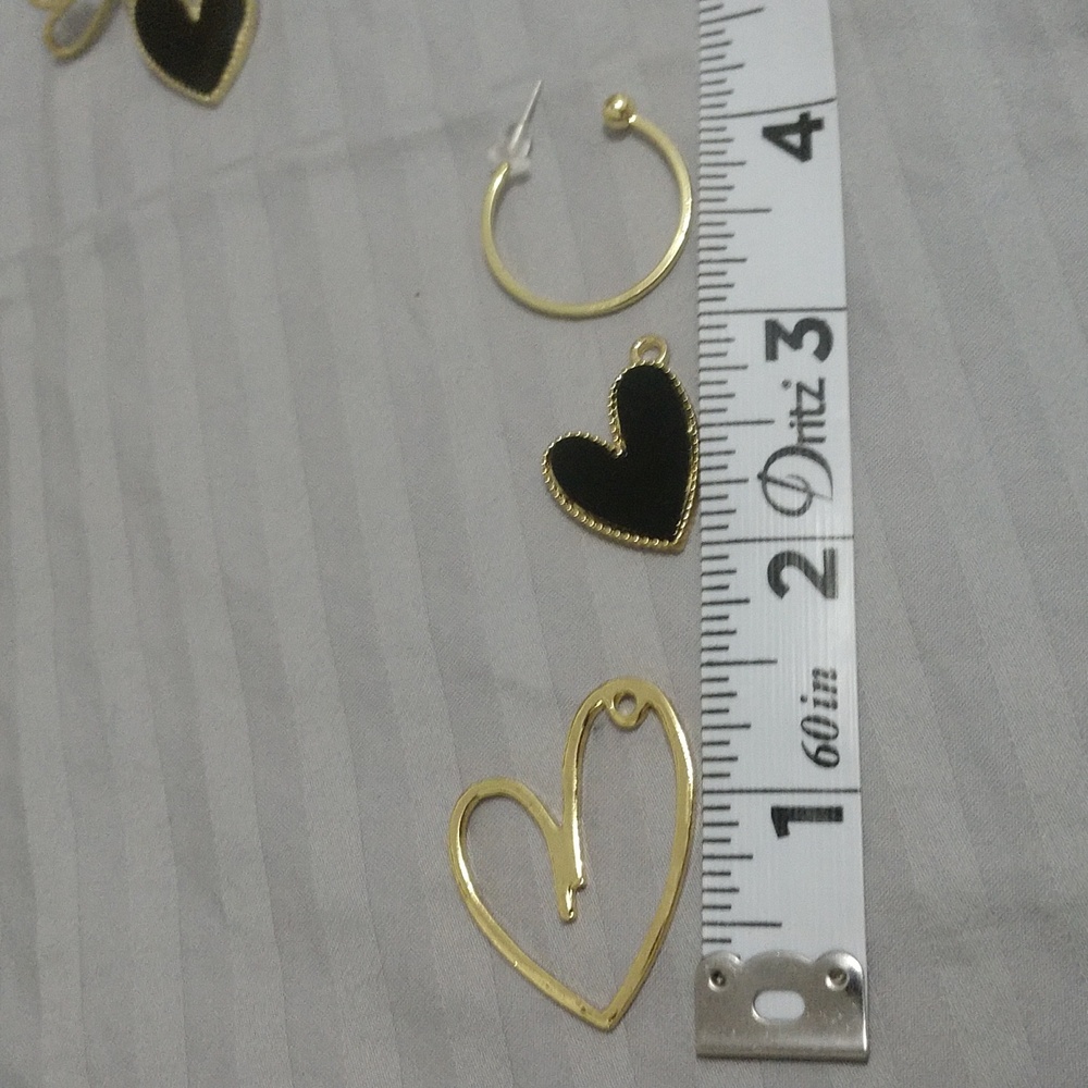 Black Heart Earrings Gold-tone Hoop Dangle Mix & Match Asymmetrical Tassel - Picture 14 of 16
